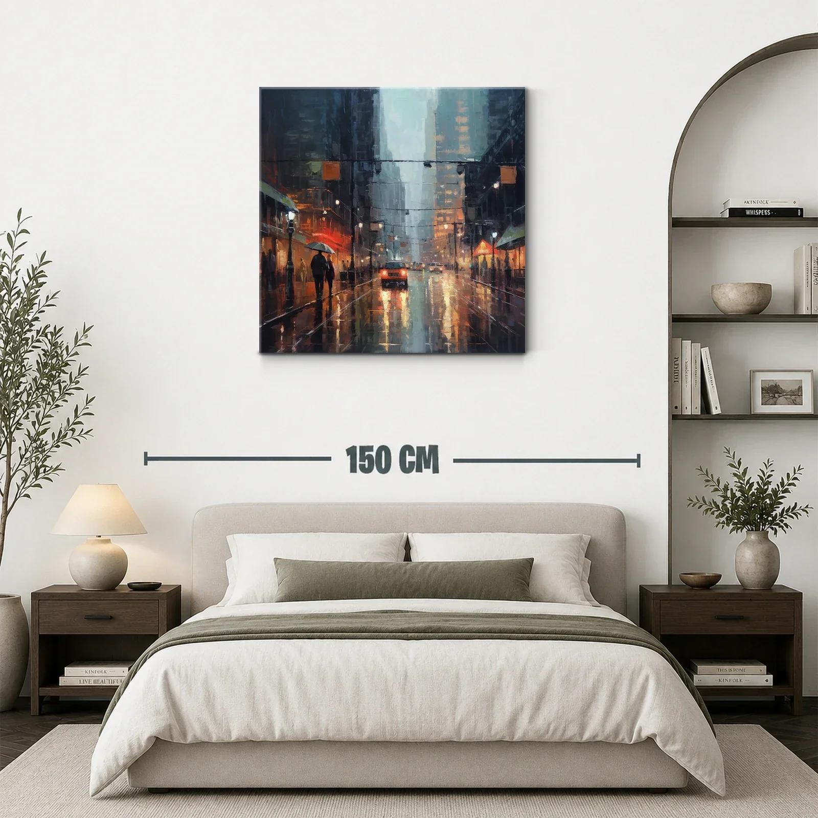 Paisaje urbano lluvioso con reflejos y luz cálida — miniatura 3