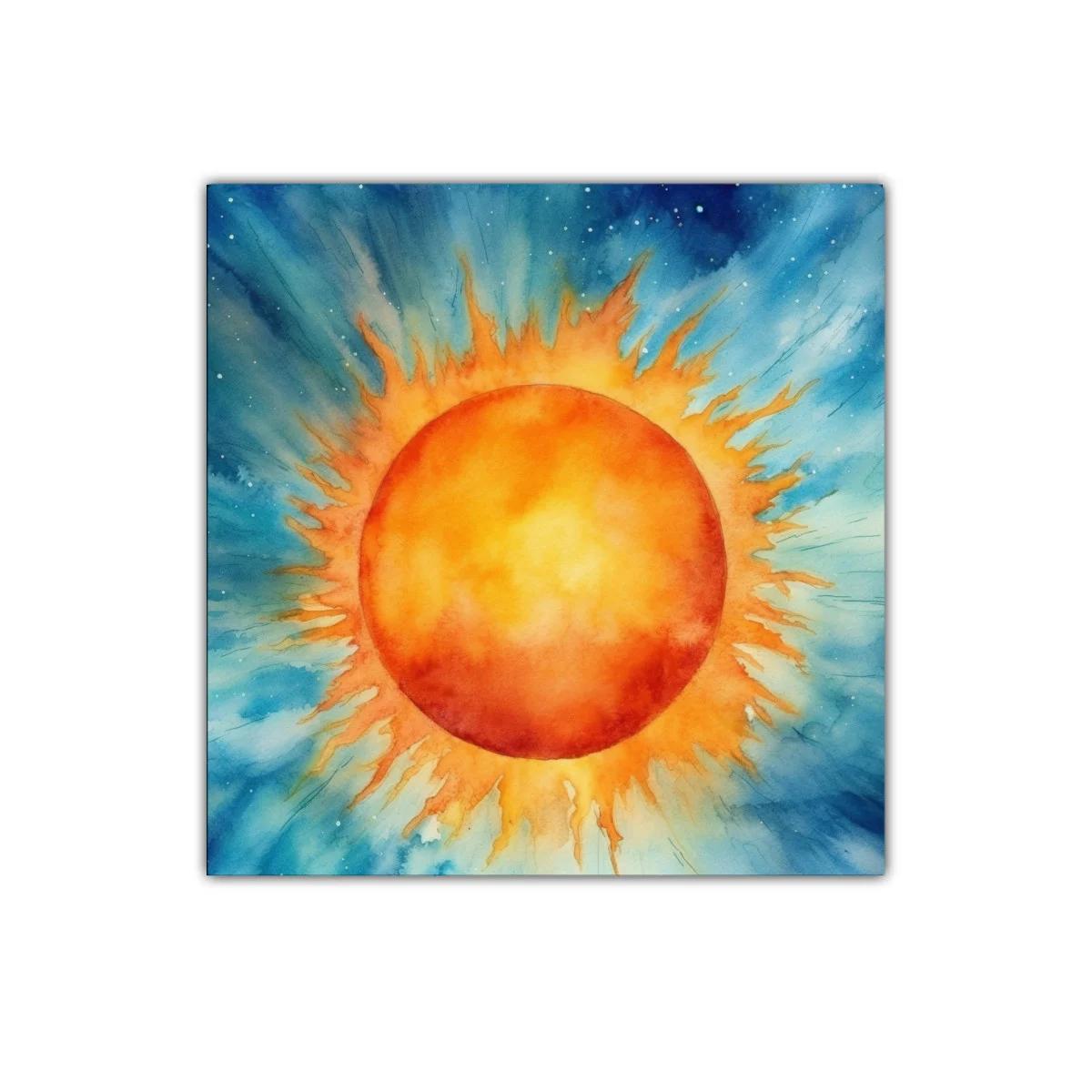 Cuadro vibrante con sol radiante en fondo azul celestial — imagen principal