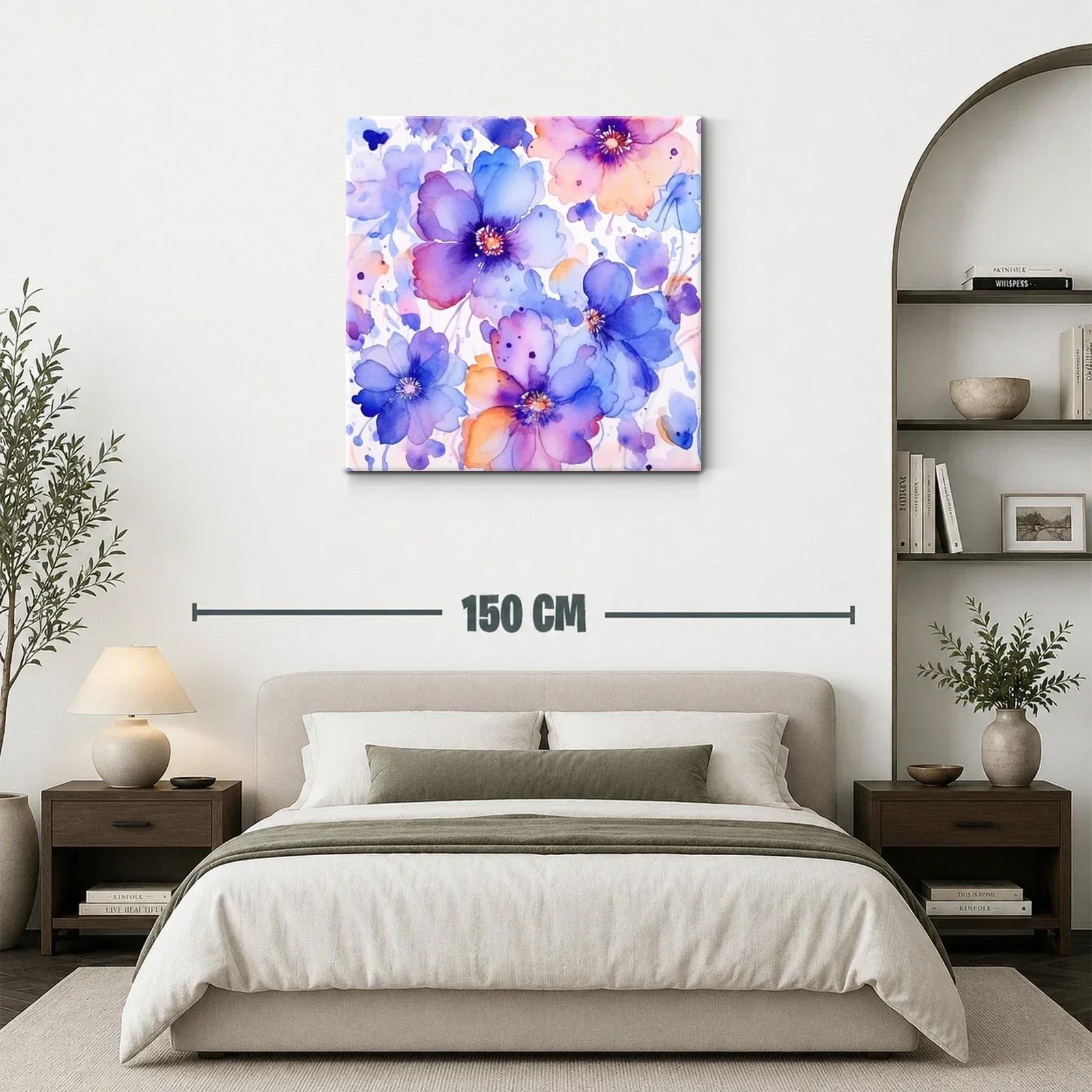 Cuadro floral con tonos lavanda y naranja pastel — miniatura 3