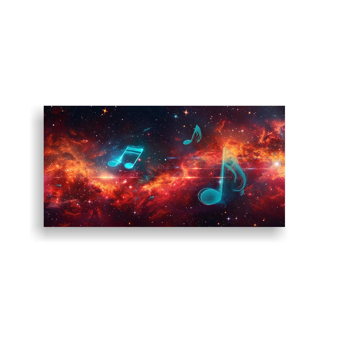 Cuadro notas musicales en nebulosa turquesa y coral