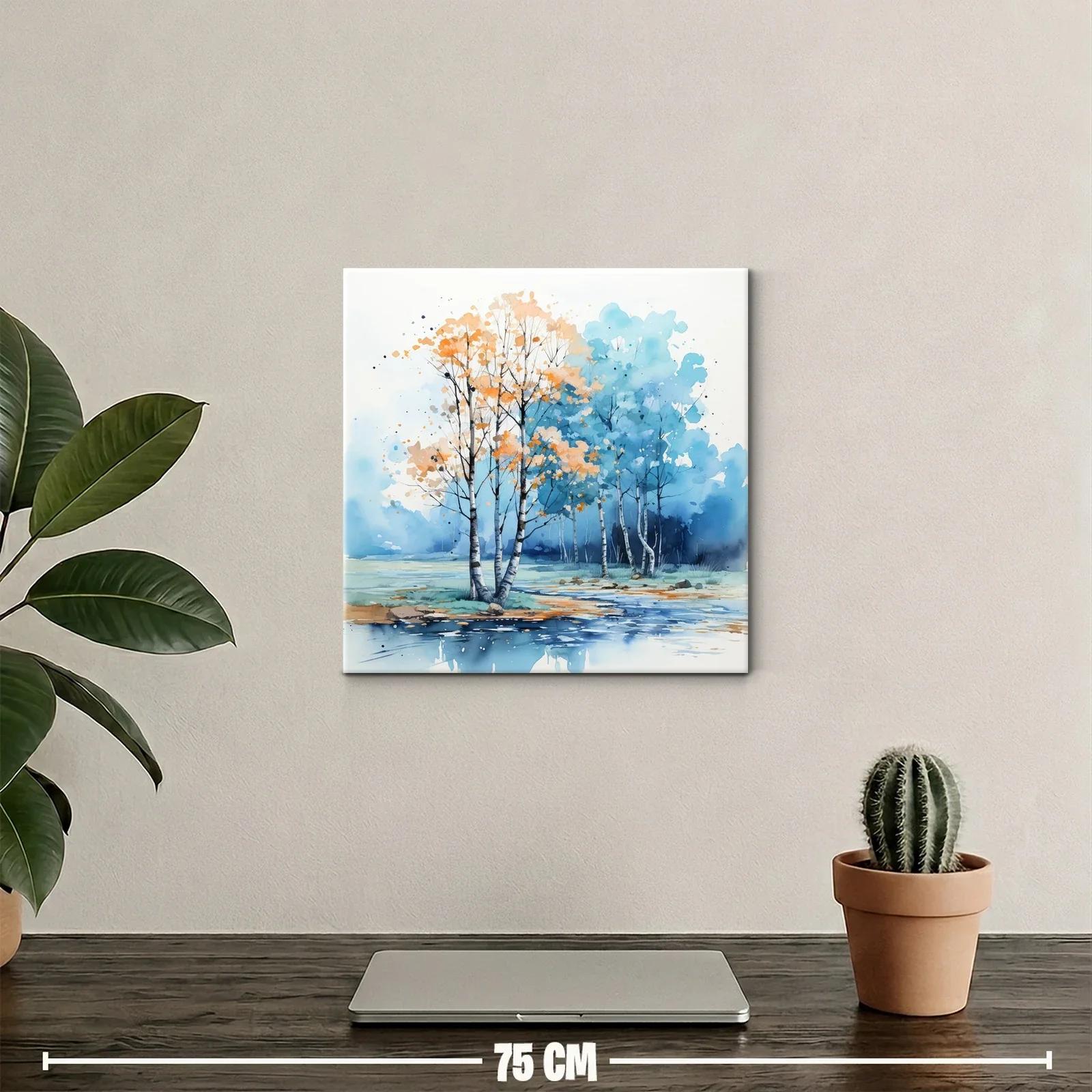 Paisaje de árboles dorados junto a un lago azul tranquilo — miniatura 2