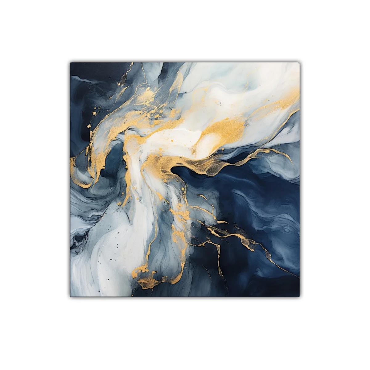 Cuadro abstracto en tonos azul y dorado elegante y moderno