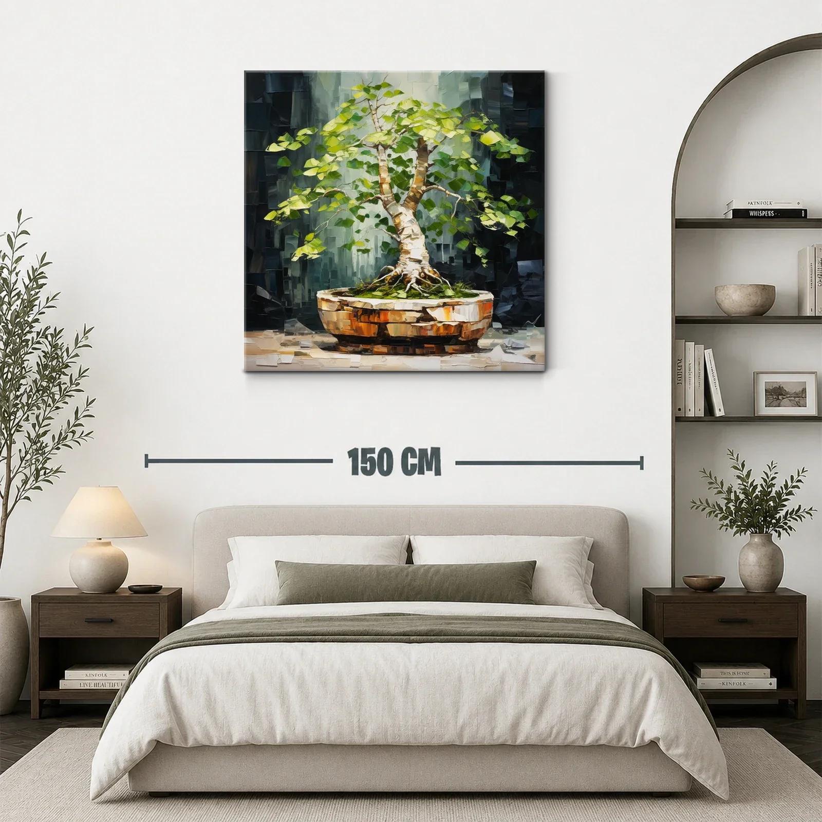 Cuadro árbol bonsái con vibrantes tonos verdes y marrones — miniatura 3