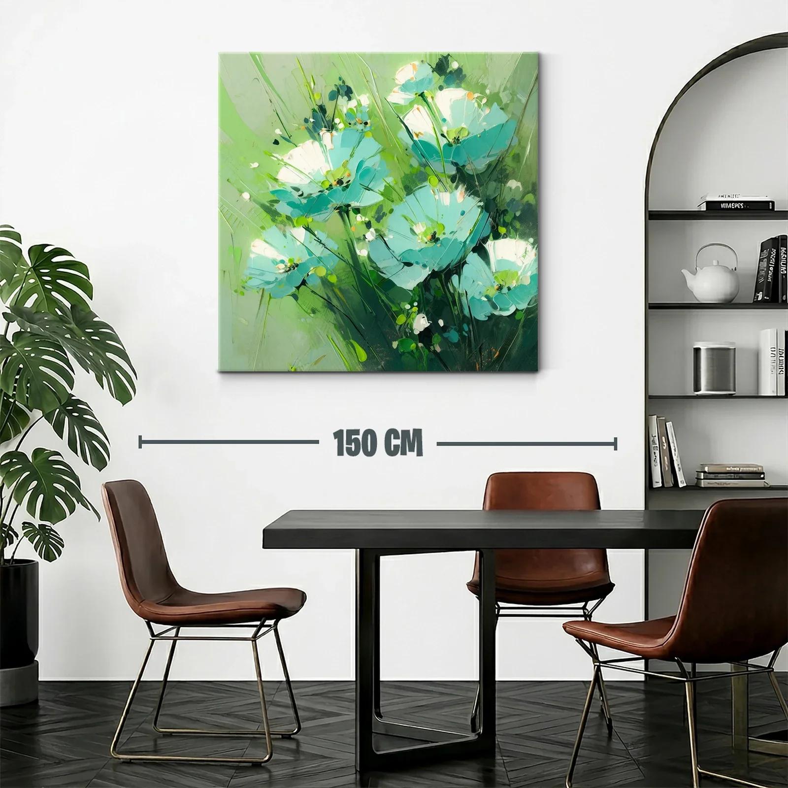 Cuadro floral con vibrantes tonos verdes y azules delicados — miniatura 2