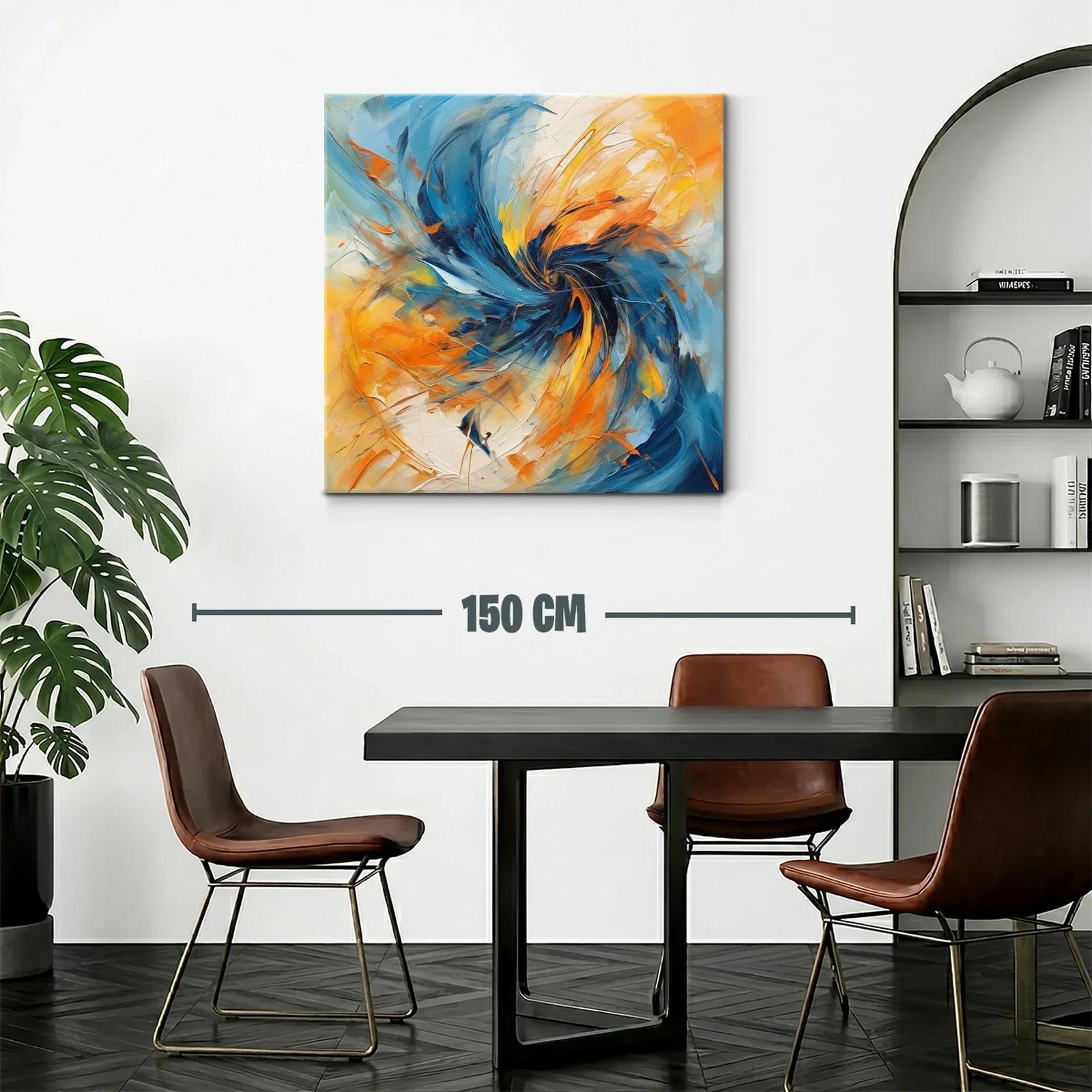 Cuadro abstracto con remolino en tonos azules y naranjas — miniatura 2