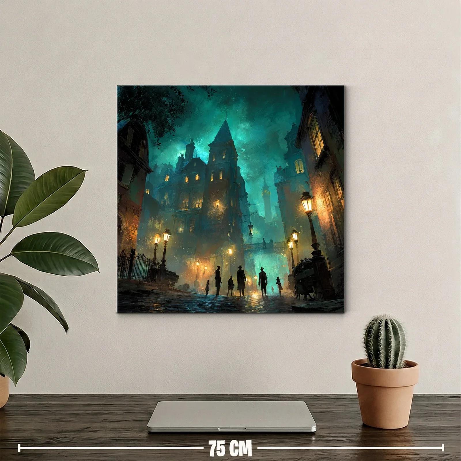 Ambiente nocturno con siluetas y luces cálidas en ciudad misteriosa — miniatura 2