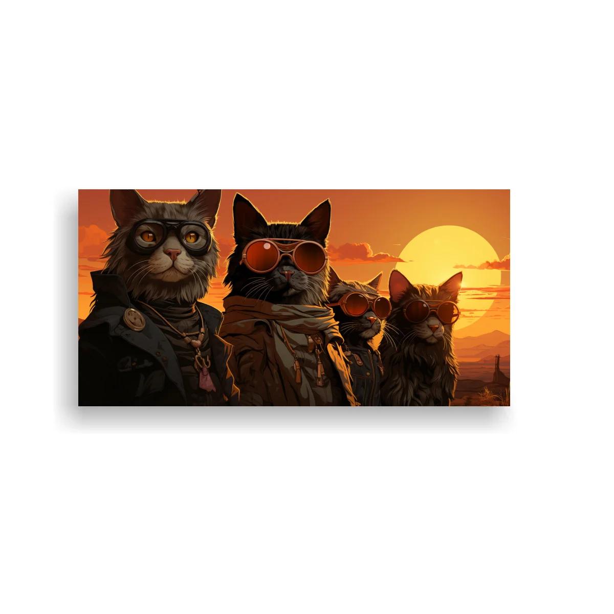 Cuadro grupo de gatos con gafas de sol y pañuelo