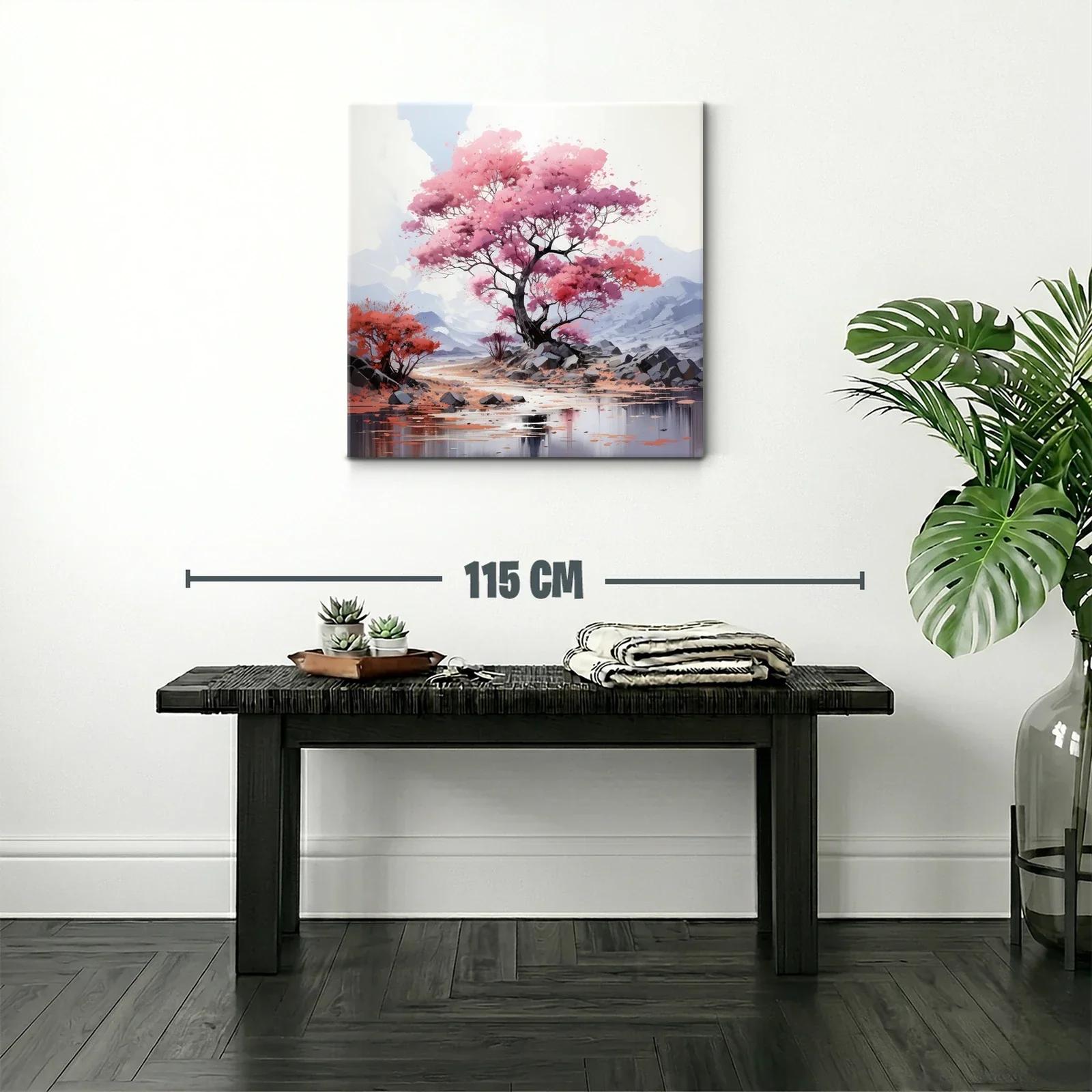 Árbol en flor sobre paisaje sereno y montaña azulada — miniatura 2