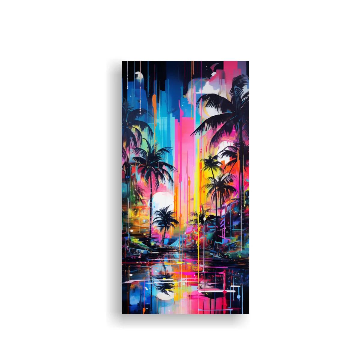 Cuadro palmeras tropicales con reflejos neón — imagen principal