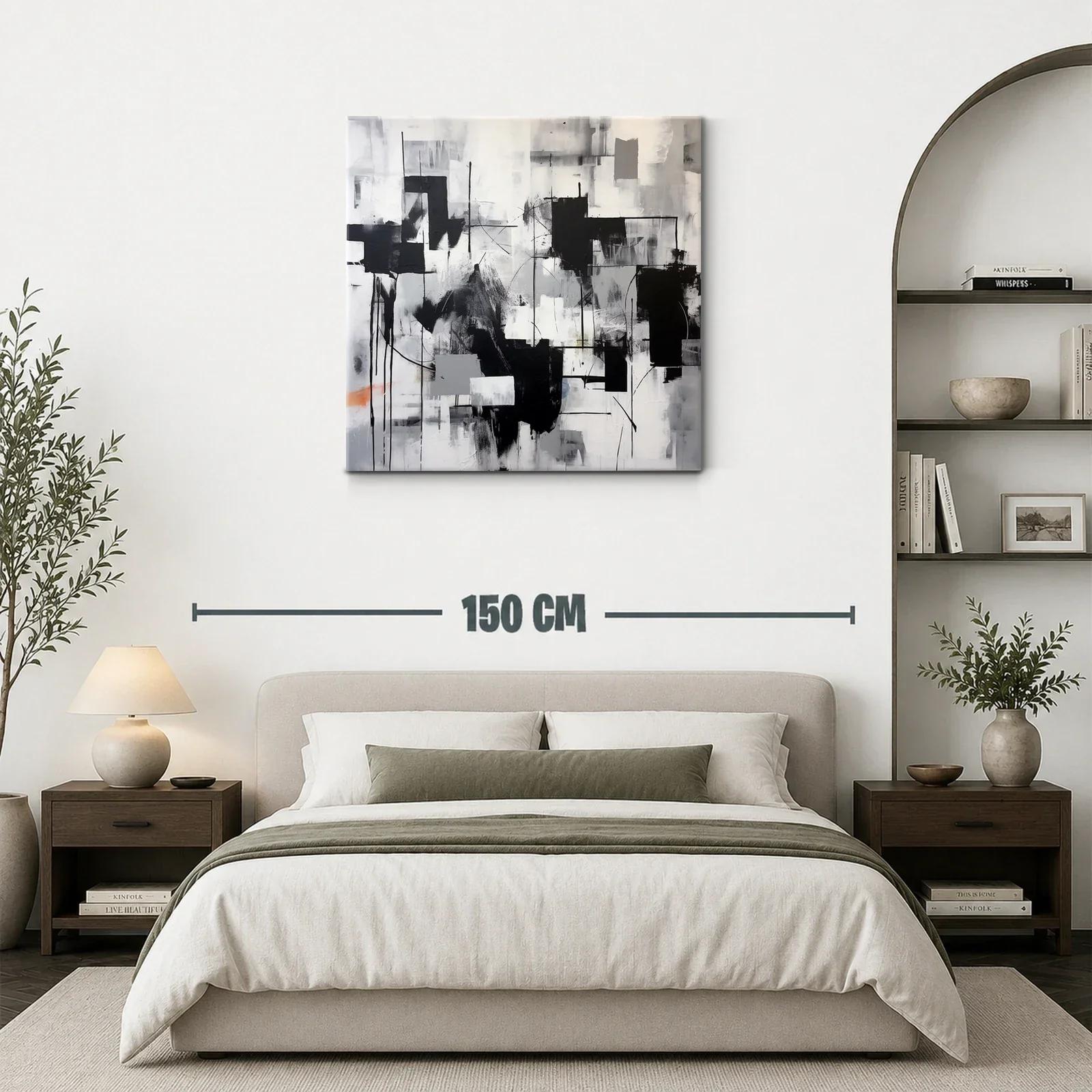 Cuadro abstracto moderno en tonos neutros y contrastes intensos — miniatura 3
