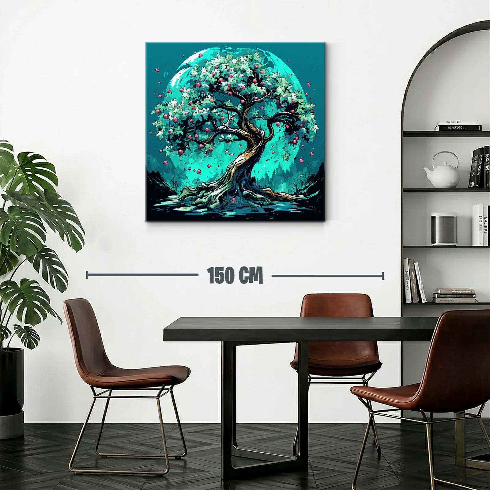 Árbol frondoso con frutos rojos sobre fondo azul vibrante — miniatura 2