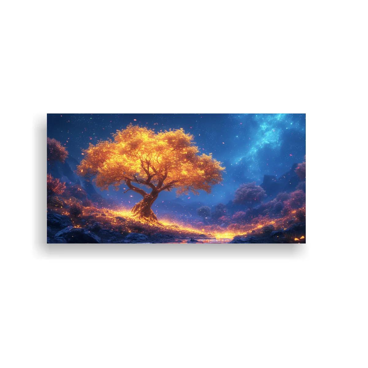 Cuadro árbol luminoso en paisaje nocturno