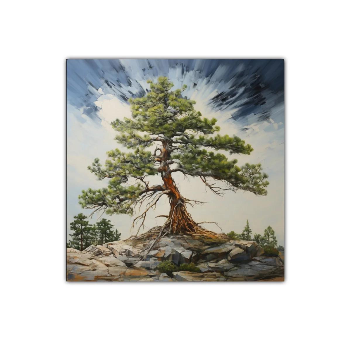 Árbol solitario en paisaje rocoso con explosión de luz — miniatura 1