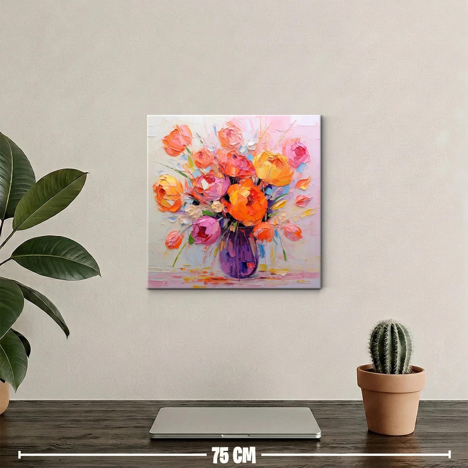 Cuadro vibrante con ramo de flores en tonos cálidos y pastel — miniatura 2
