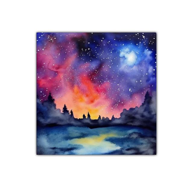 Cielo estrellado con bosque al atardecer vibrante