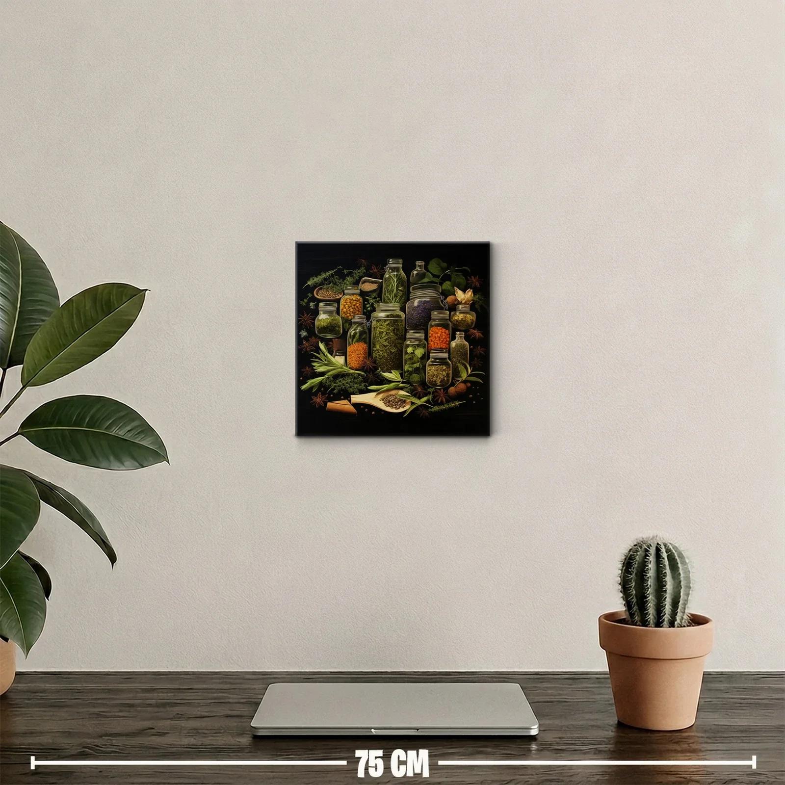 Cuadro decorativo con frascos de hierbas y especias naturales — miniatura 2