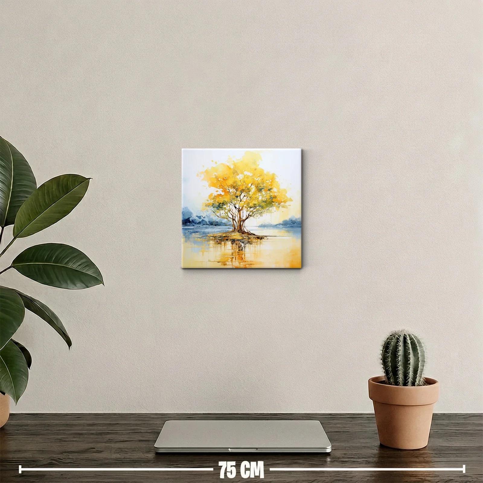 Árbol dorado brillante sobre reflejo de agua serena — miniatura 2