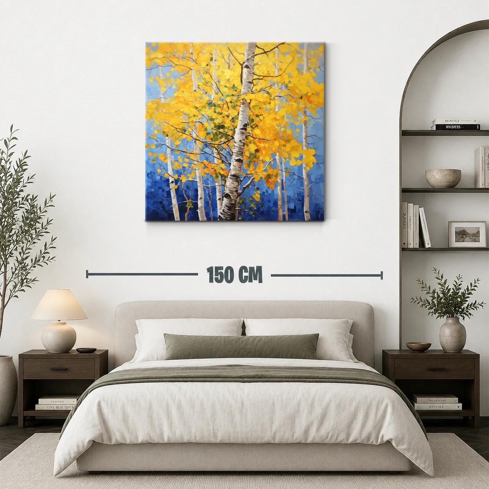 Bosque de abedules con hojas doradas y cielo azul — miniatura 3