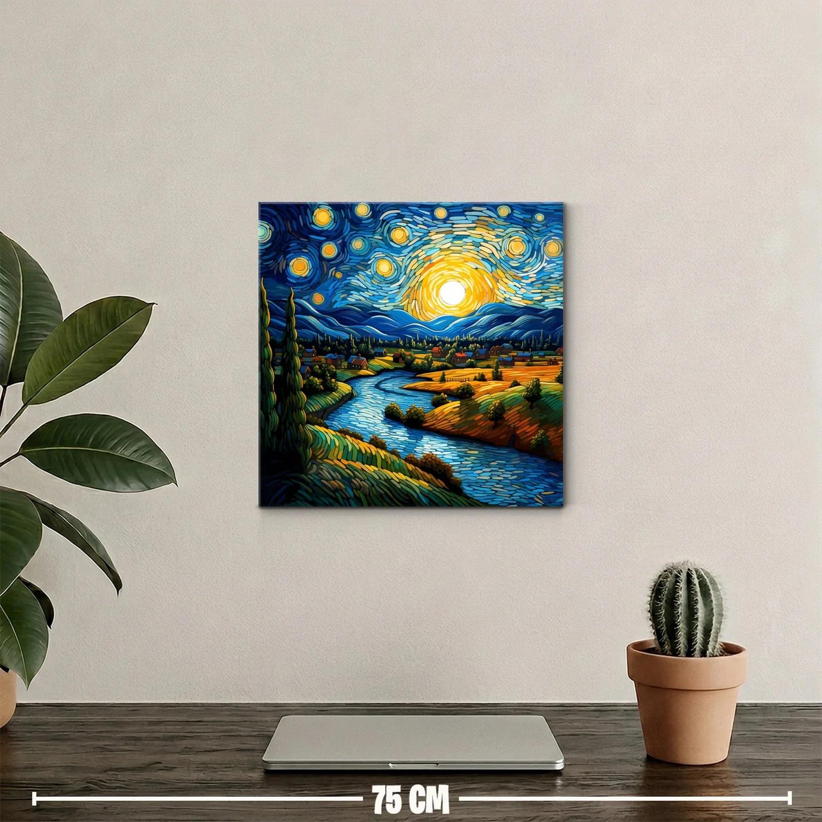 Paisaje nocturno vibrante con río y cielo estrellado — miniatura 2
