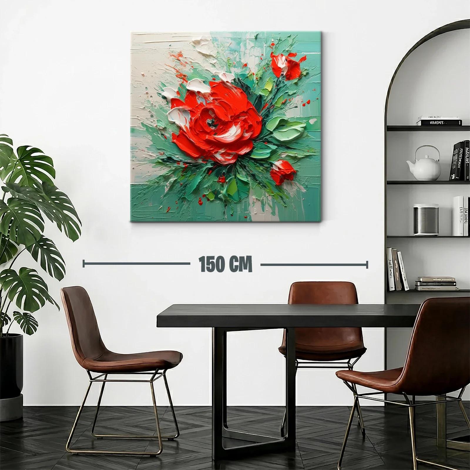 Cuadro floral vibrante con tonos verdes y rojos intensos — miniatura 2