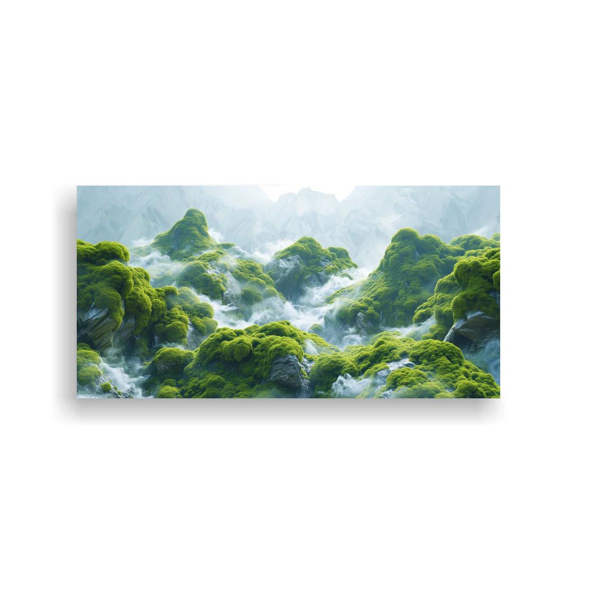 Cuadro montañas verdes con cascadas y bruma — imagen principal
