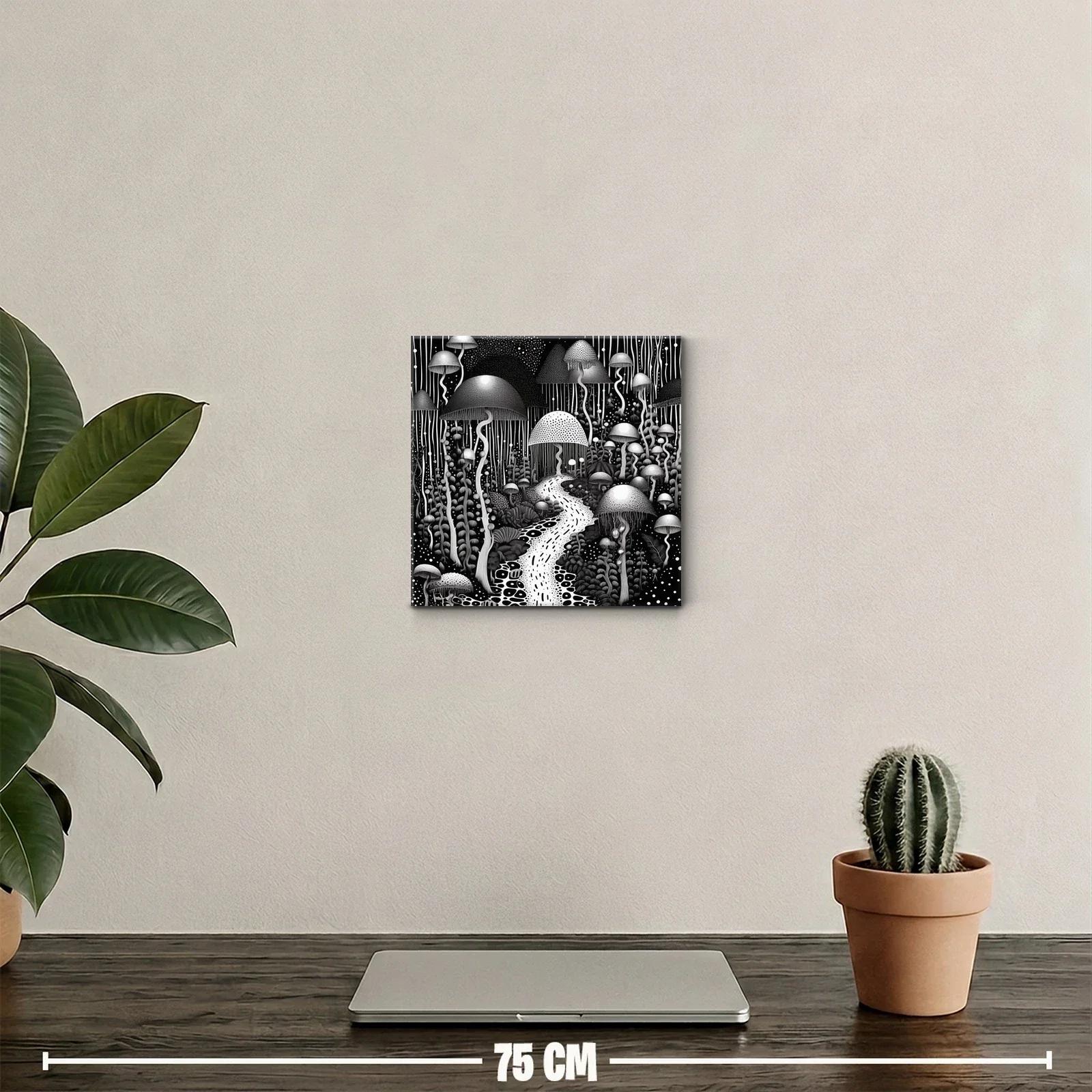 Bosque Onírico de Hongos en Blanco y Negro — miniatura 2