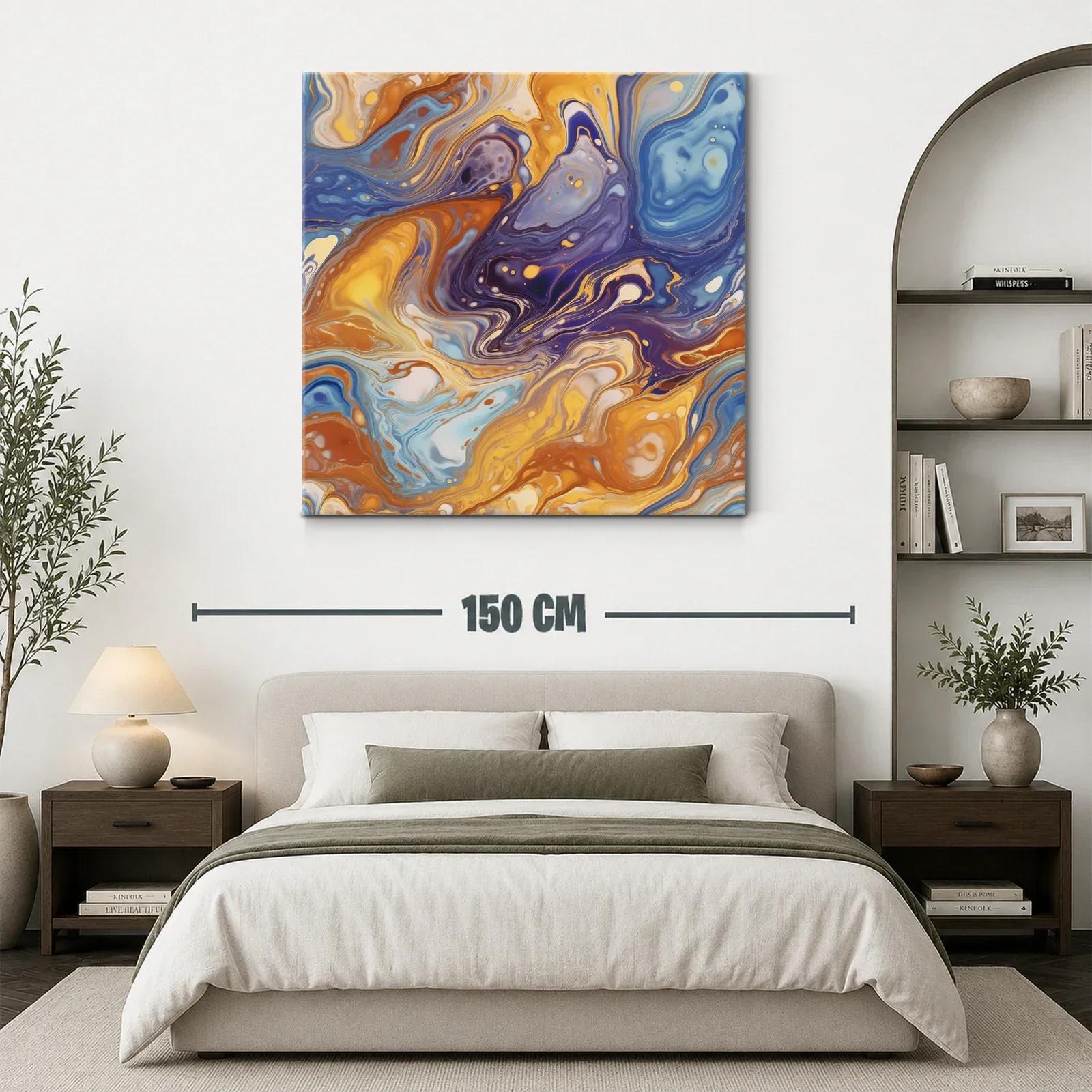 Cuadro abstracto en tonos cálidos y azules vibrantes — miniatura 3