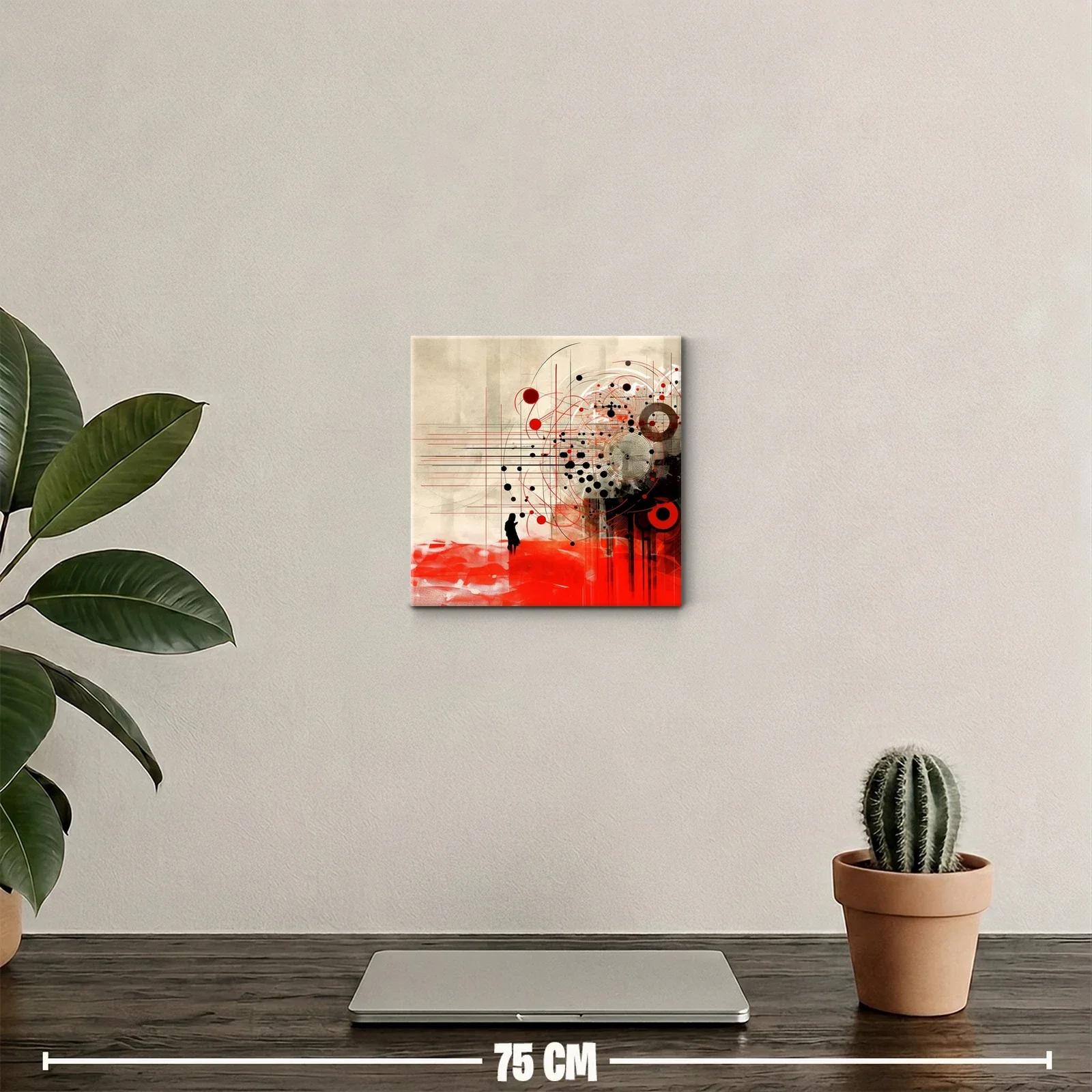 Cuadro abstracto con formas geométricas en rojo y negro — miniatura 2