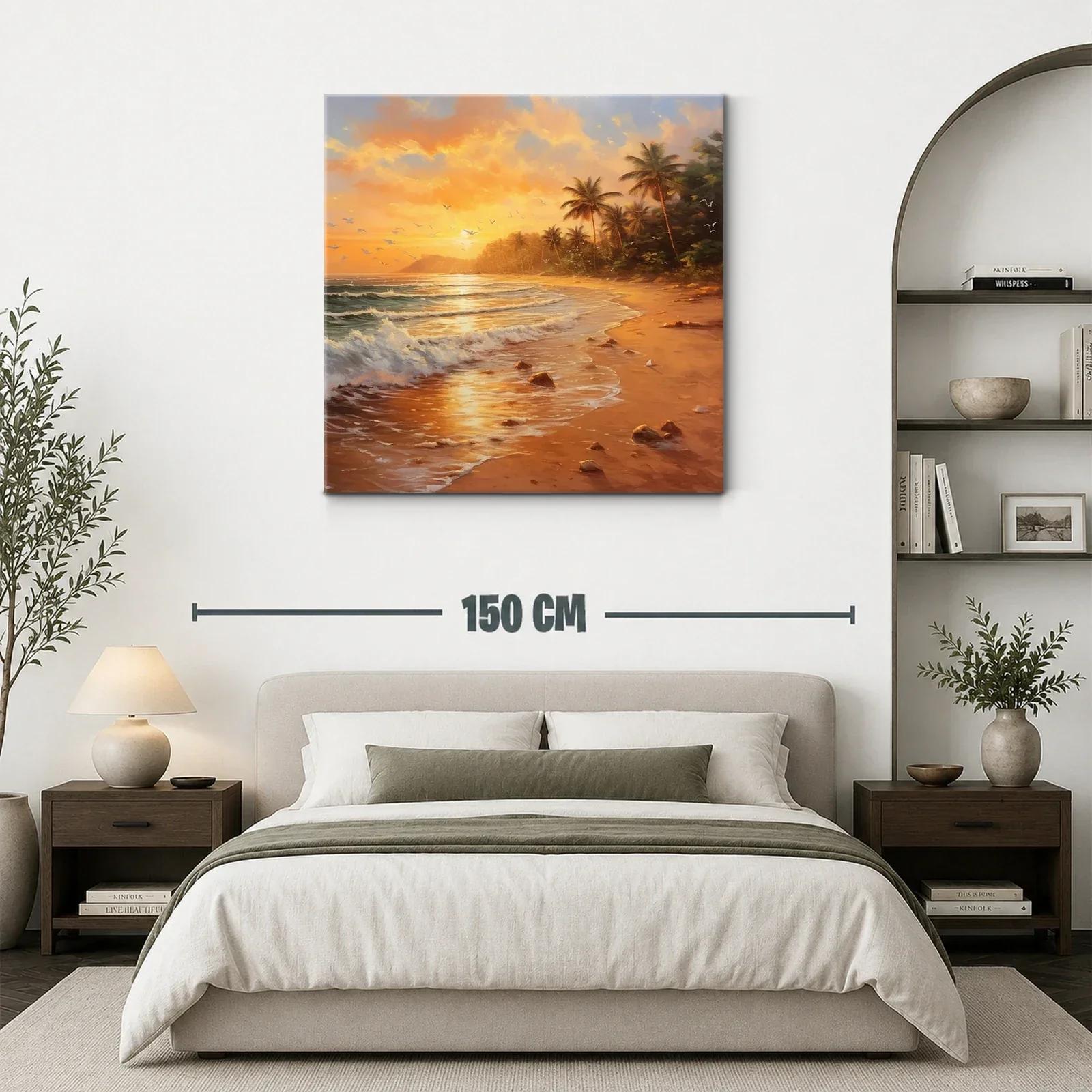 Sereno atardecer tropical con palmeras y olas suaves — miniatura 3