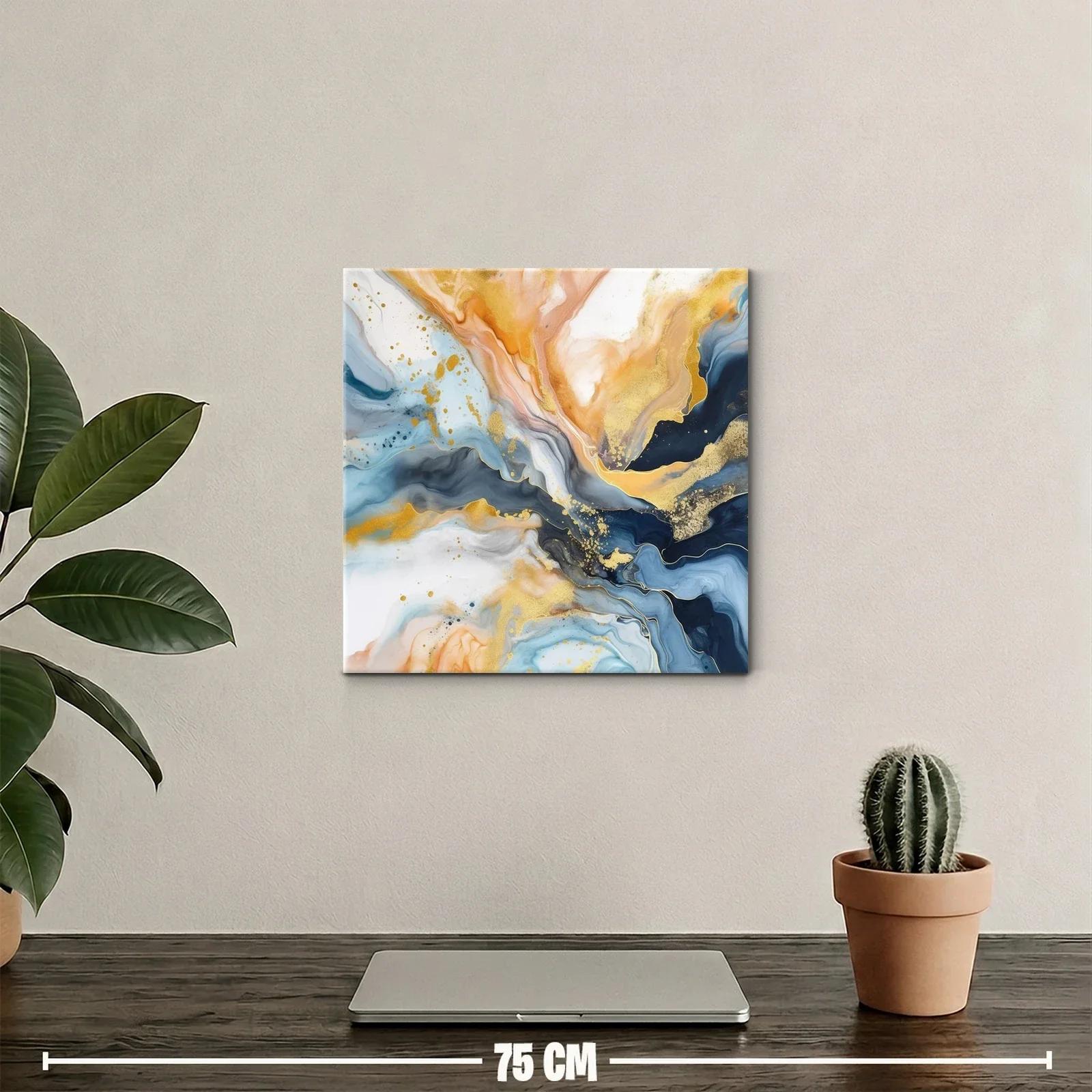 Composición abstracta con tonos dorados y azules fluidos — miniatura 2