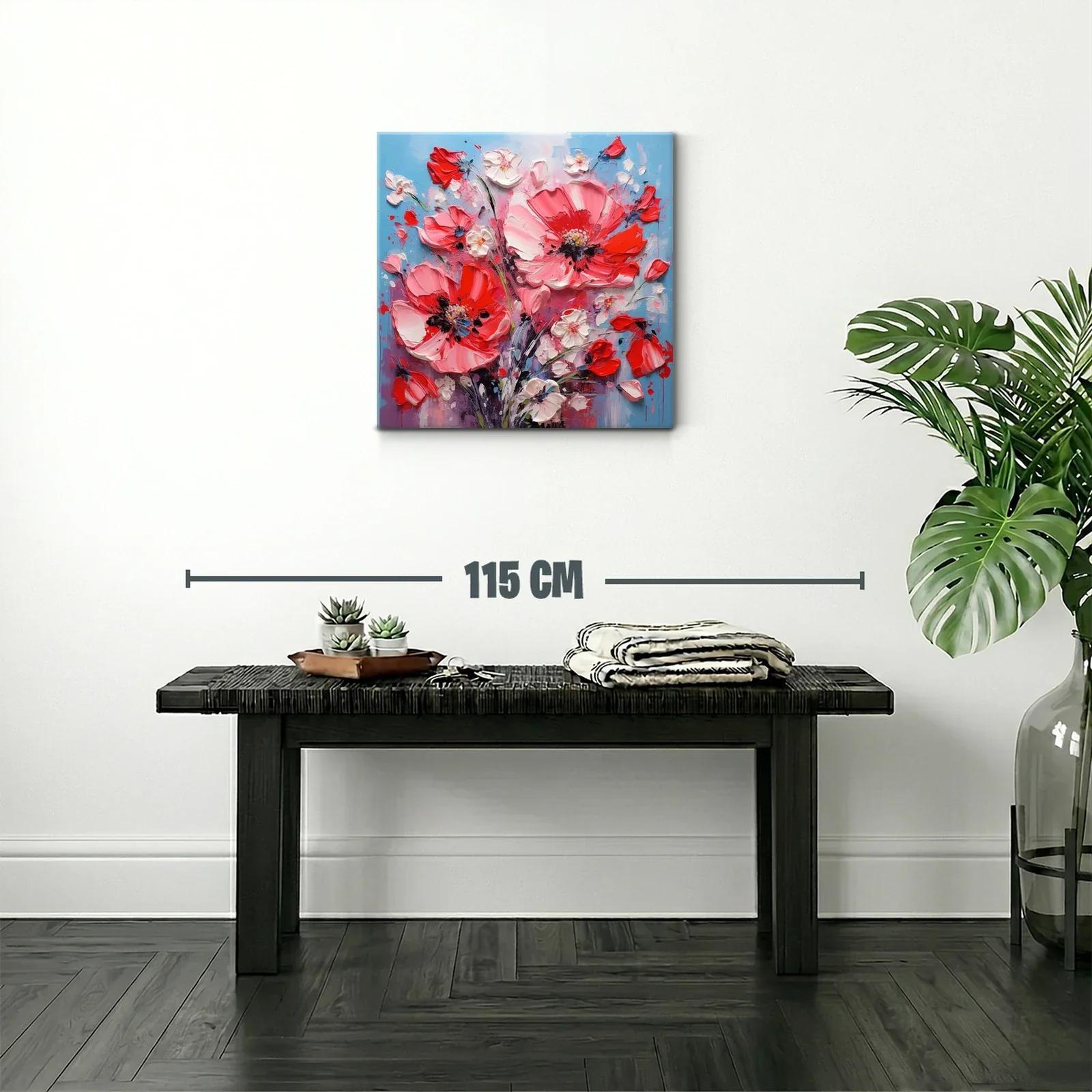 Cuadro con intenso ramo floral en vibrantes tonos rojos y rosas — miniatura 2