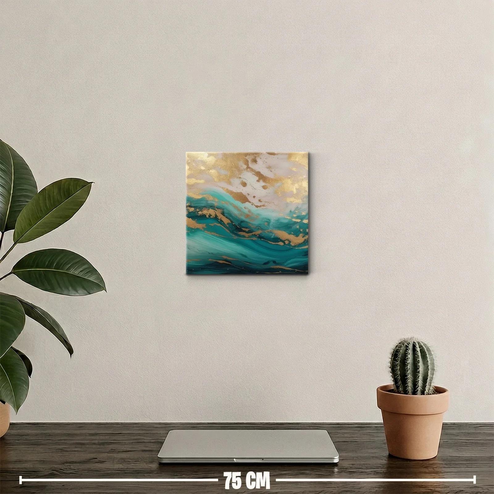 Cuadro abstracto con efecto dorado y tonos turquesa y azul — miniatura 2
