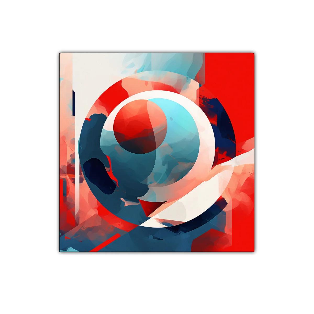 Composición abstracta con círculos en tonos rojo y azul
