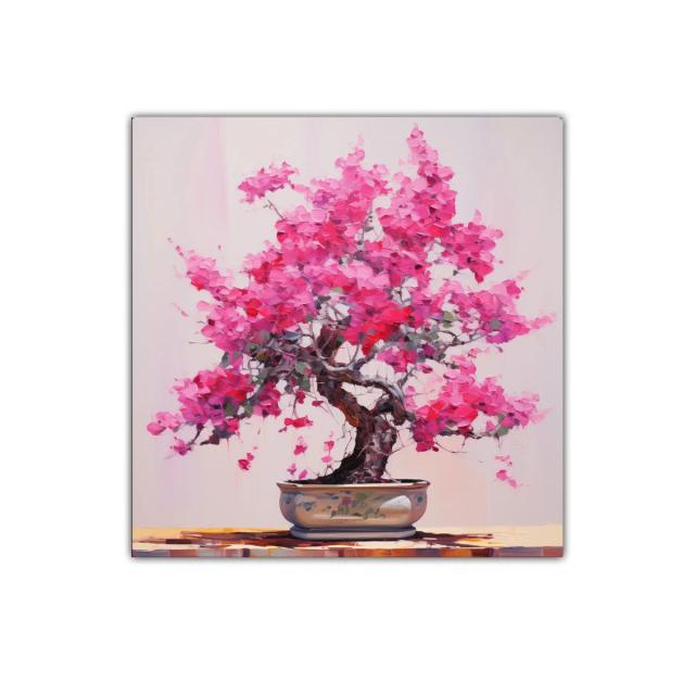 Cuadro con árbol de flores rosas en maceta elegante