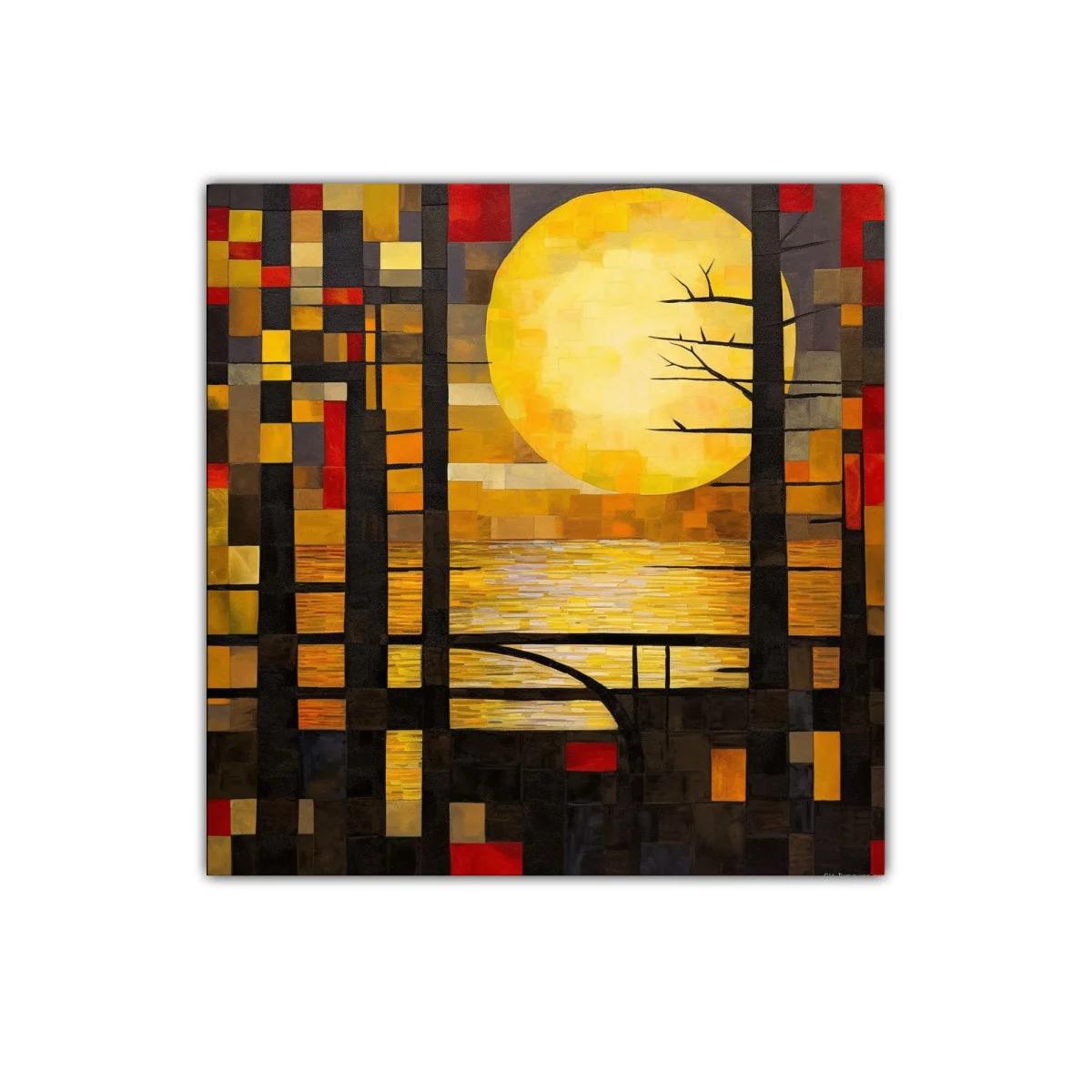 Cuadro abstracto con luna llena y tonos cálidos vibrantes — imagen principal