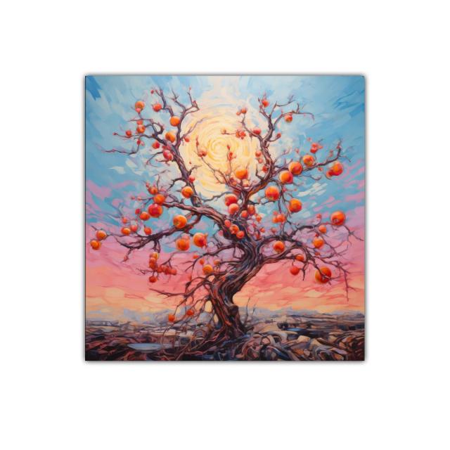 Árbol vibrante con frutos en amanecer colorido