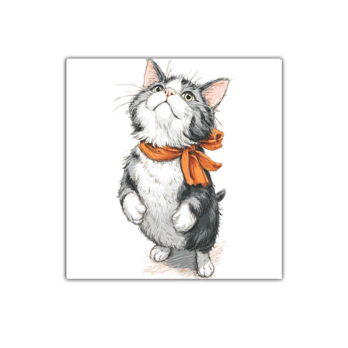Tierno gato con pañuelo naranja en pose dulce y juguetona