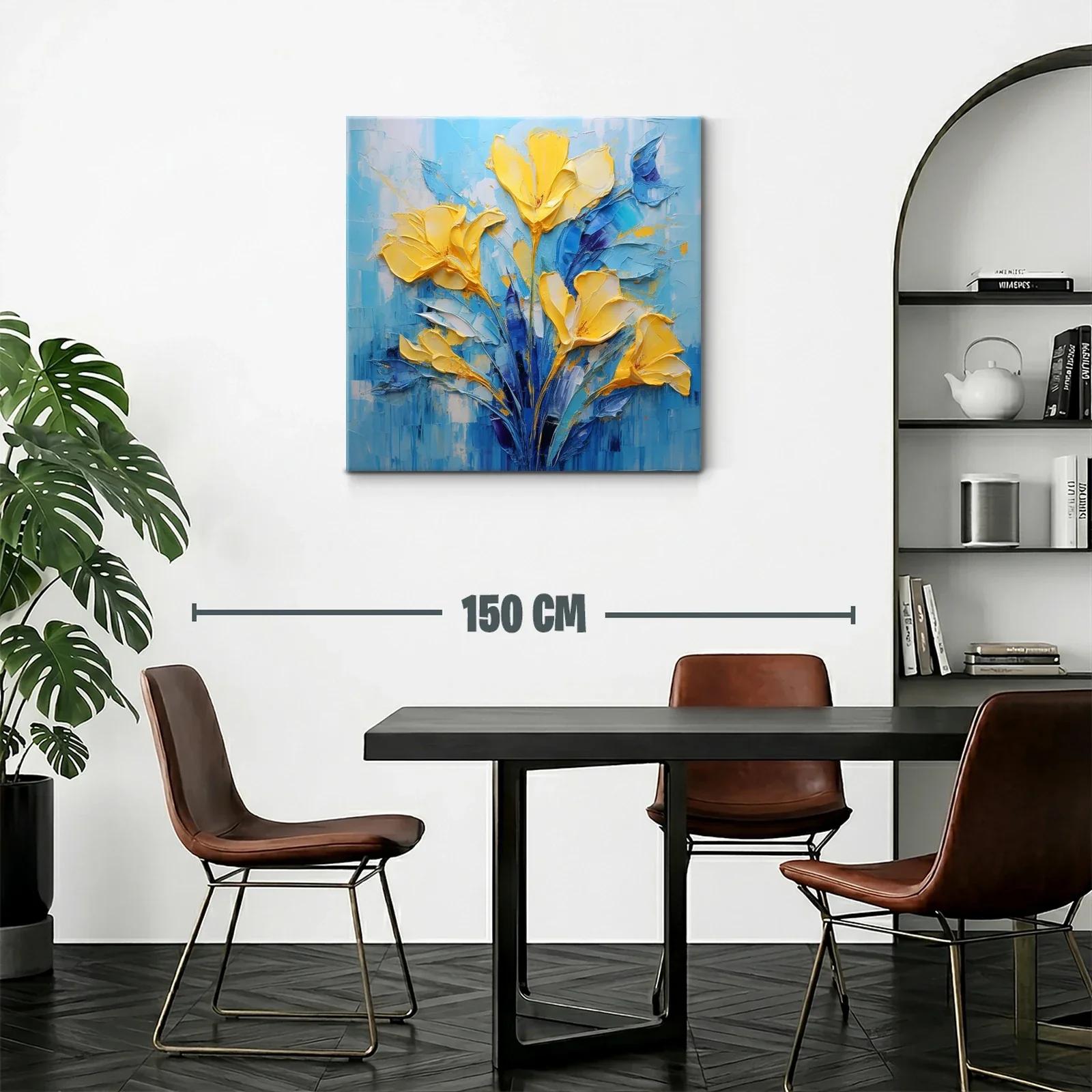 Cuadro floral vibrante con tonos amarillos y azules — miniatura 2