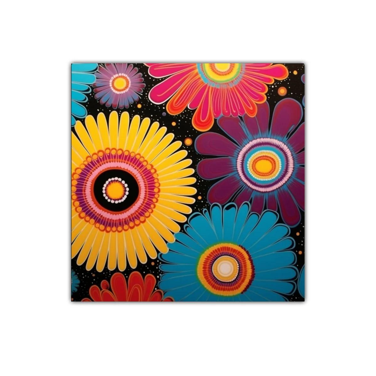 Cuadro vibrante con flores psicodélicas de vivos colores