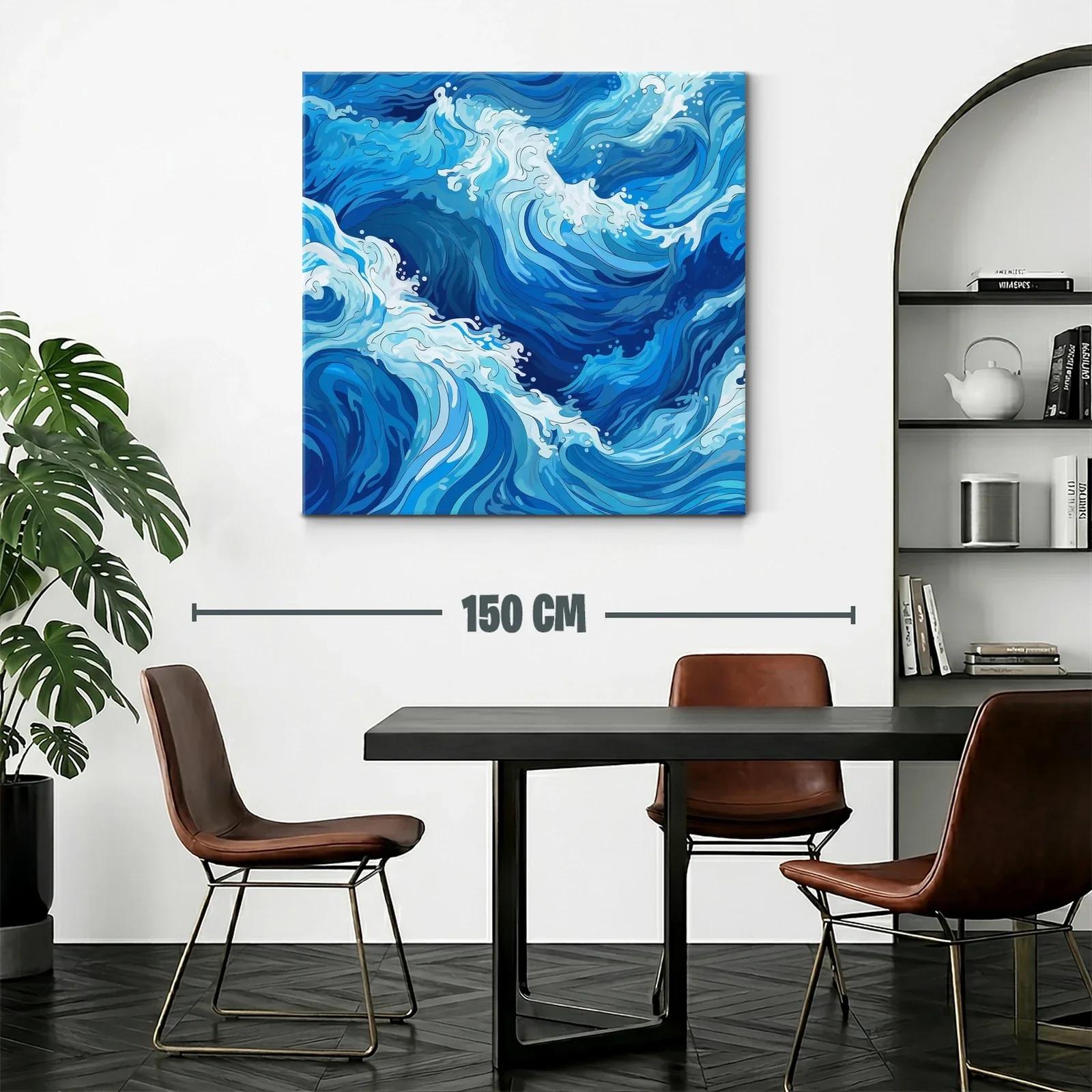 Cuadro moderno con diseño abstracto de olas en tonos azules — miniatura 2