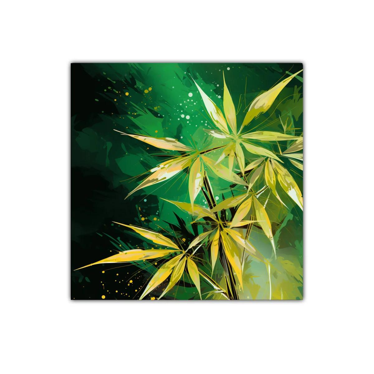 Cuadro decorativo con hojas tropicales verdes y amarillas