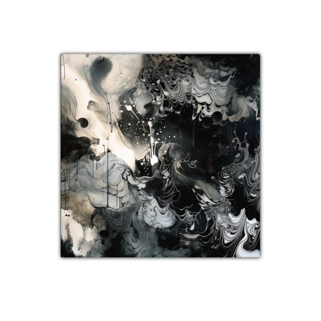 Cuadro decorativo en blanco negro con formas abstractas fluidas