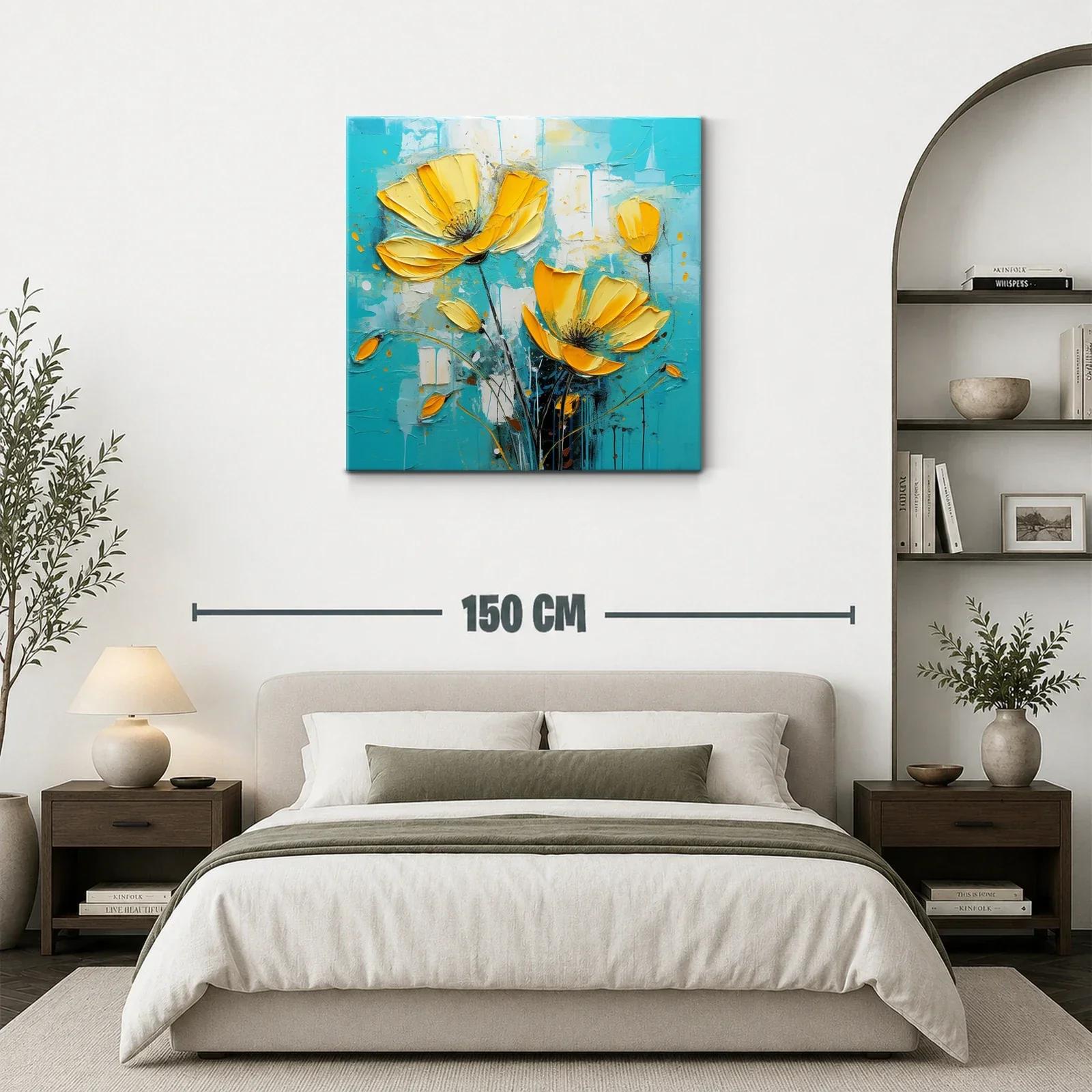 Flores amarillas vibrantes sobre fondo turquesa — miniatura 3