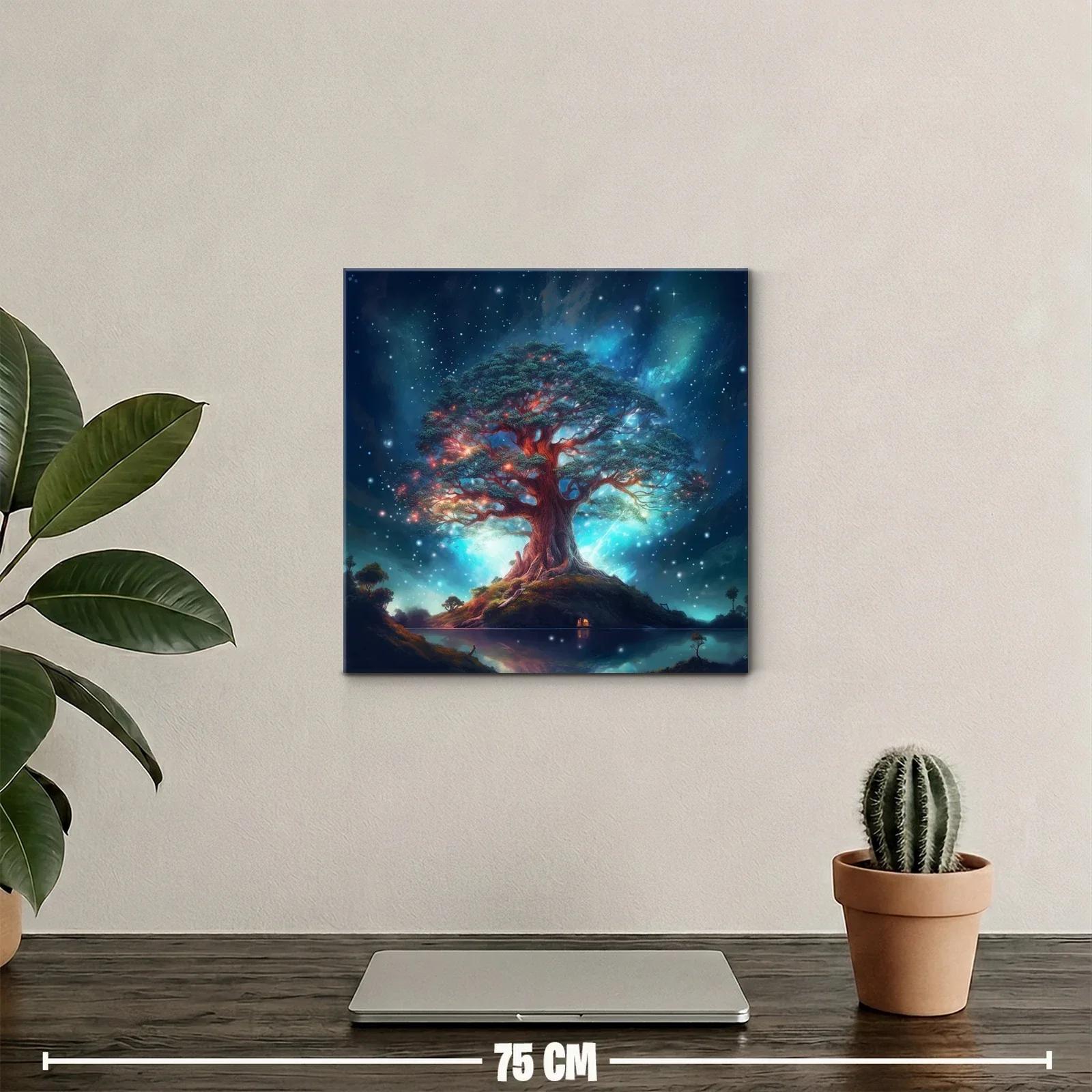 Árbol mágico iluminado bajo un cielo estrellado de fantasía — miniatura 2