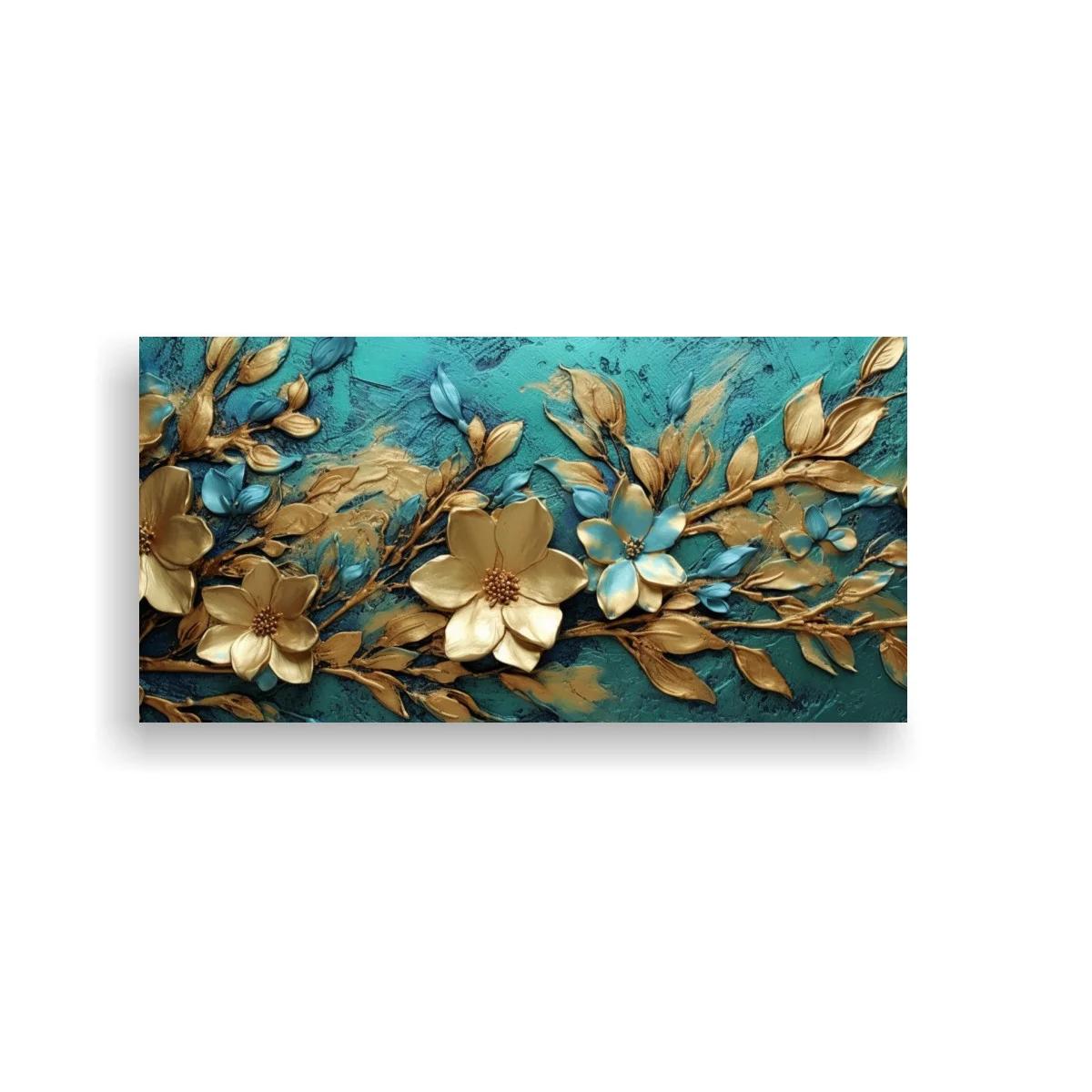 Cuadro flores doradas con guirnalda floral extendida