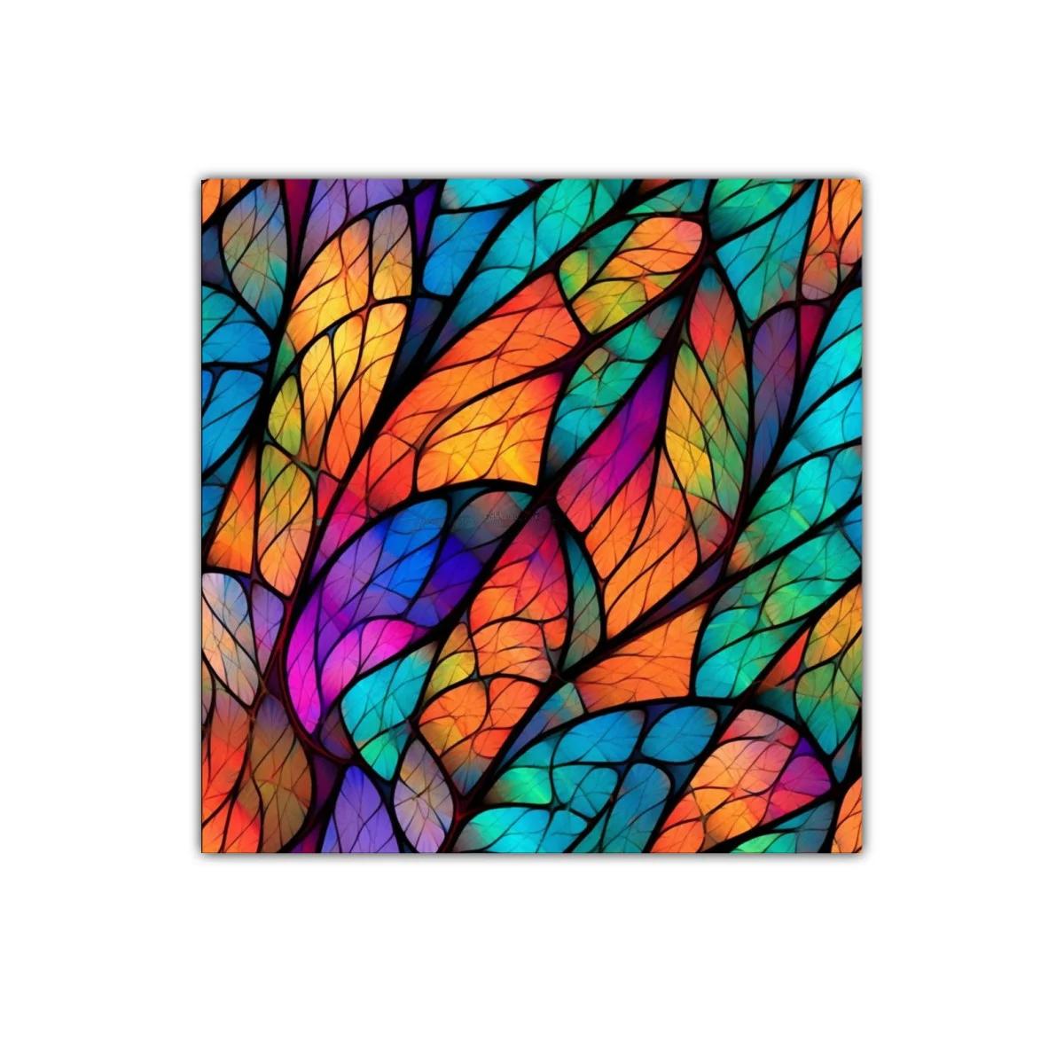Cuadro decorativo hojas multicolor vibrante y abstracto — miniatura 1