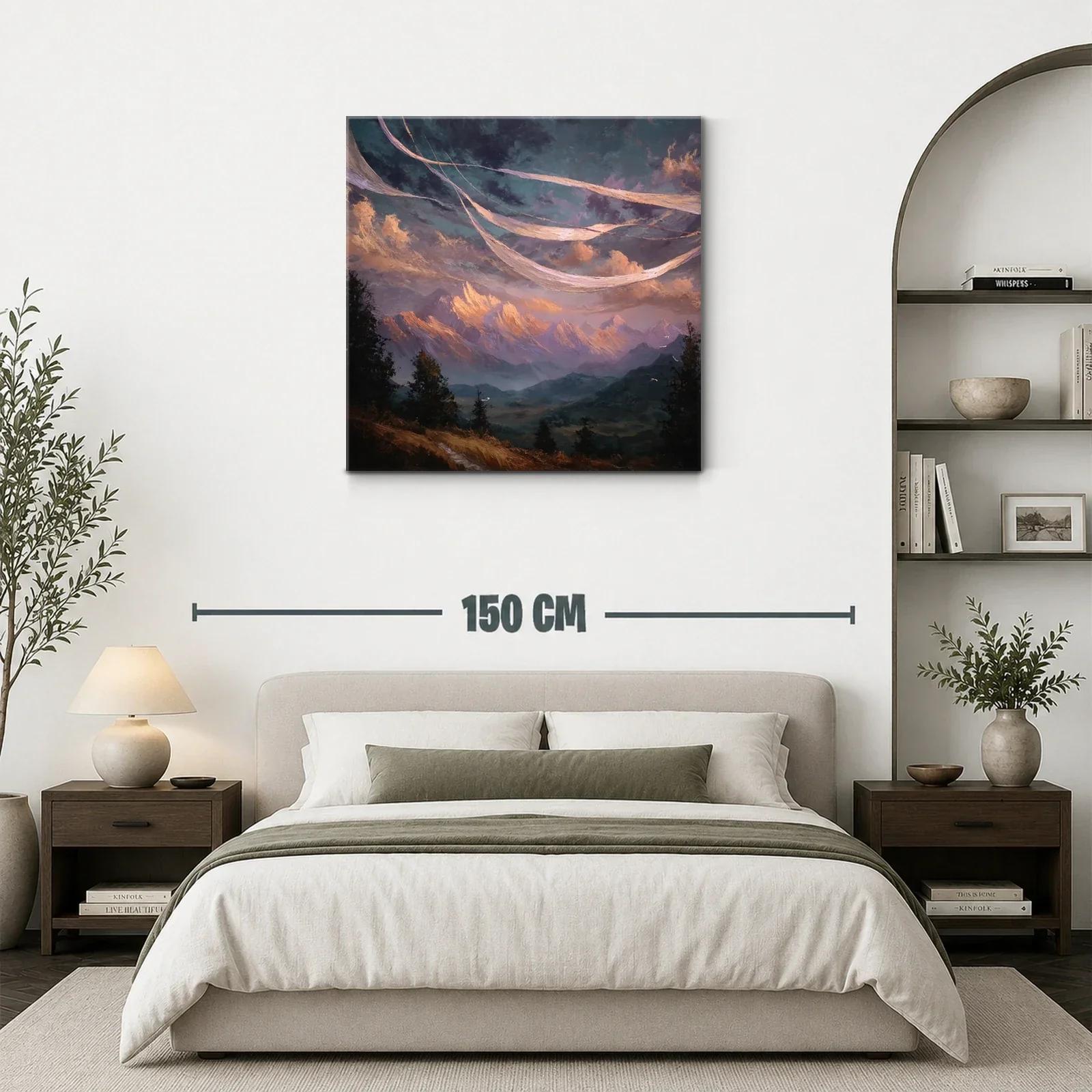 Paisaje montañoso con cielo dramático y nubes cálidas — miniatura 3