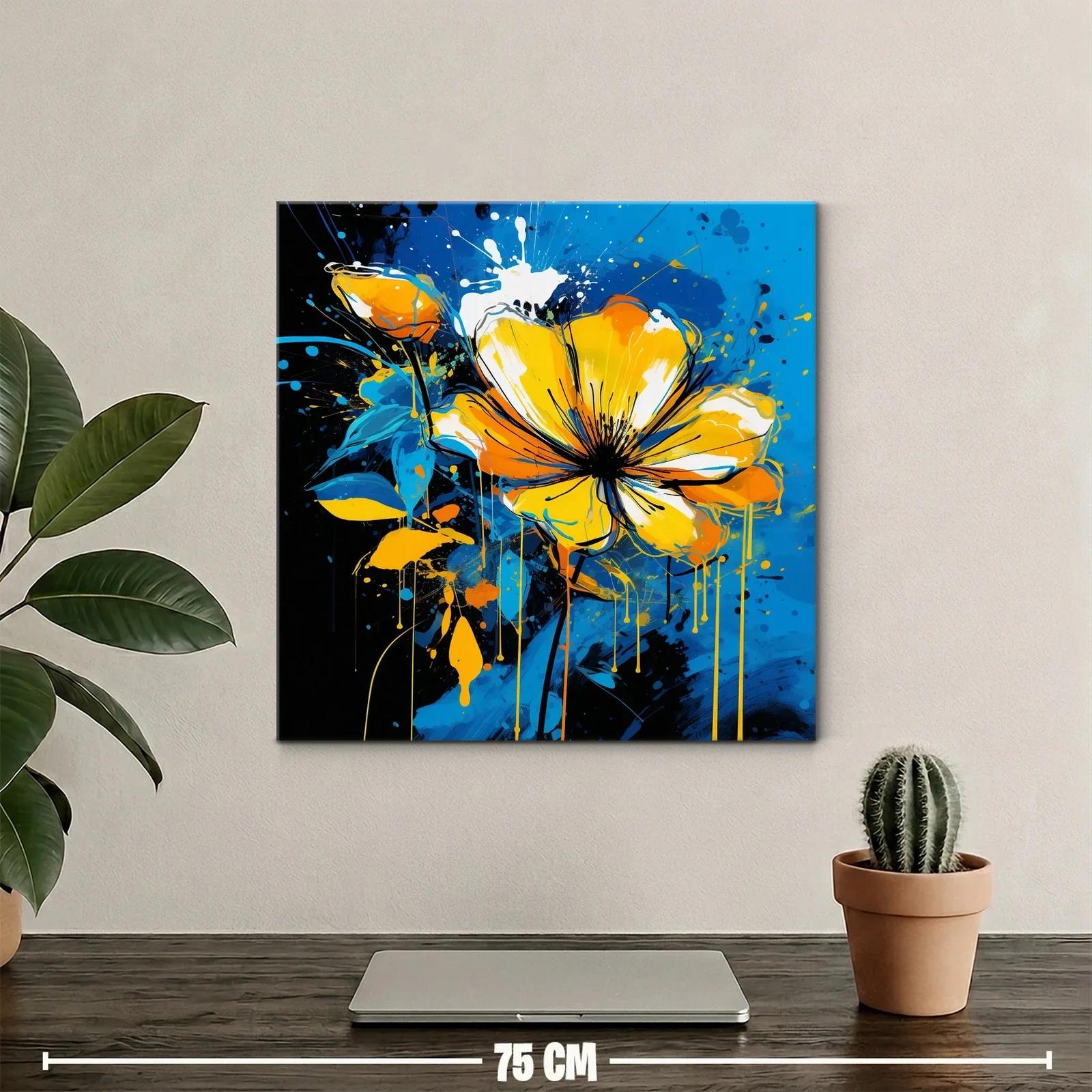 Flor vibrante en tonos amarillos y azules dinámicos — miniatura 2