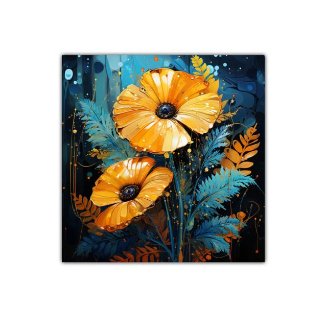 Cuadro decorativo con dos flores amarillas vibrantes