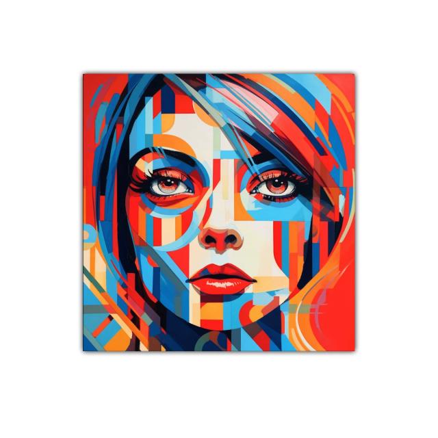 Retrato femenino vibrante con formas geométricas coloridas